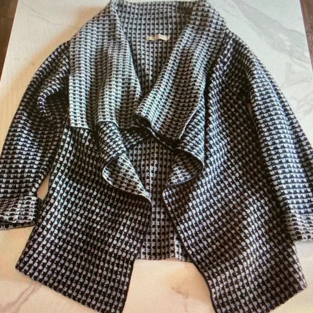 Open-Front Houndstooth Knit Blazer - Black & White